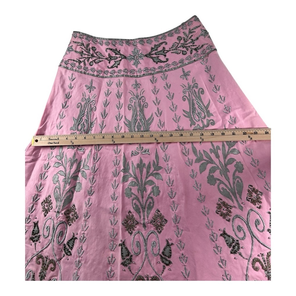 Basil & Maude Anthropologie Pink Hand Bali Boho Skirt Size 8 Elegant Embroidered - Picture 4 of 13